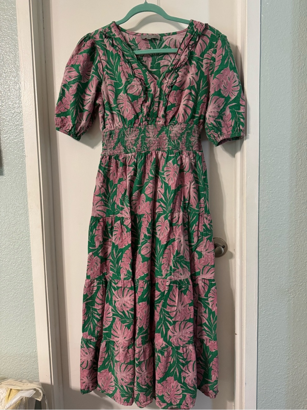 Green & Pink Floral Midi Dress